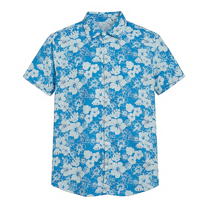Chemises de plage décontractées pour hommes, à imprimé floral hibiscus bicolore bleu - image 8