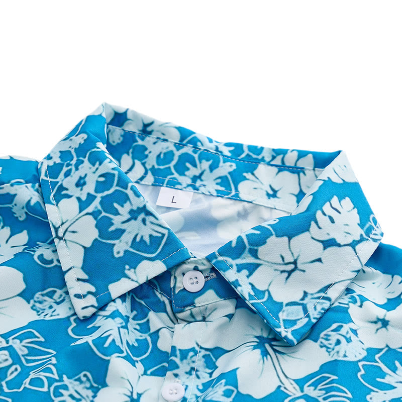 Chemises de plage décontractées pour hommes, à imprimé floral hibiscus bicolore bleu - image 4