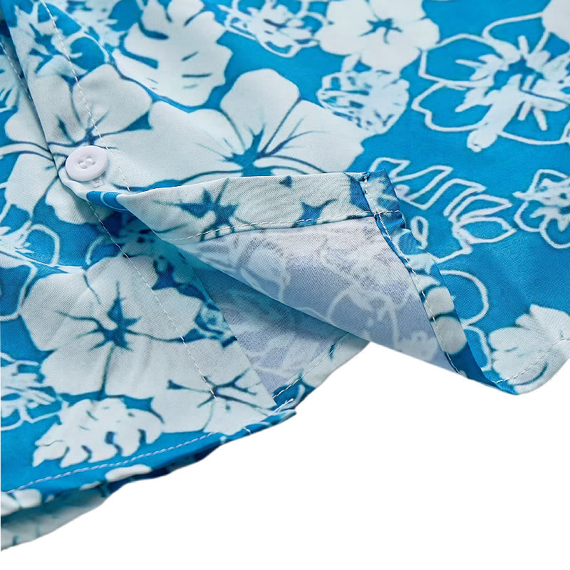 Chemises de plage décontractées pour hommes, à imprimé floral hibiscus bicolore bleu - image 6