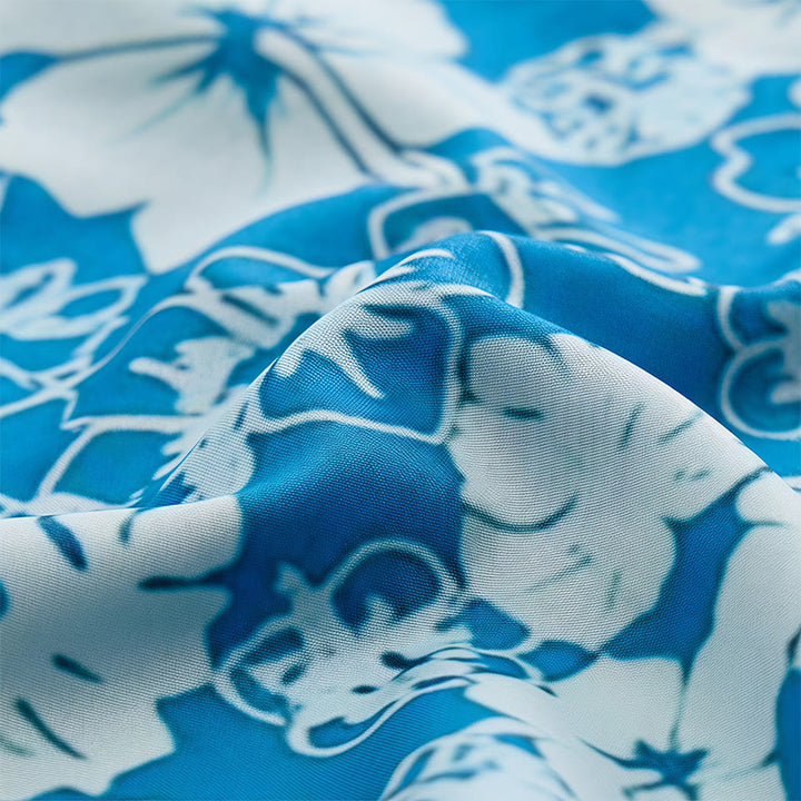 Chemises de plage décontractées pour hommes, à imprimé floral hibiscus bicolore bleu - image 5