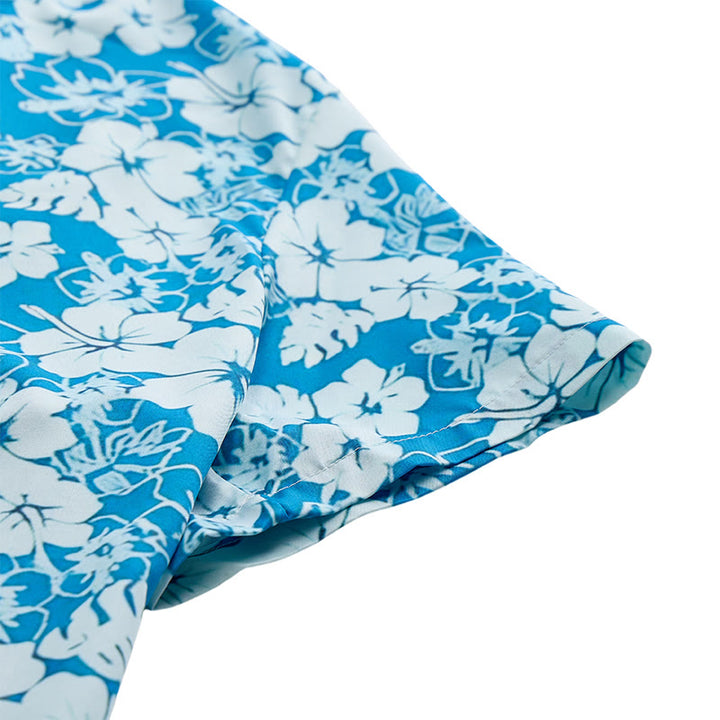 Chemises de plage décontractées pour hommes, à imprimé floral hibiscus bicolore bleu - image 7