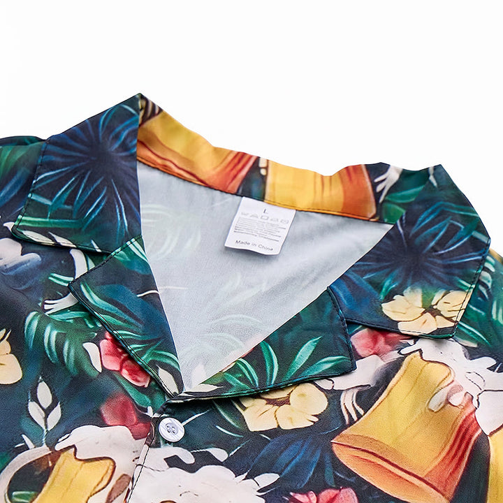 Chemises hawaïennes décontractées à imprimé floral et palmier tropical, style chope à bière pour homme - image 4