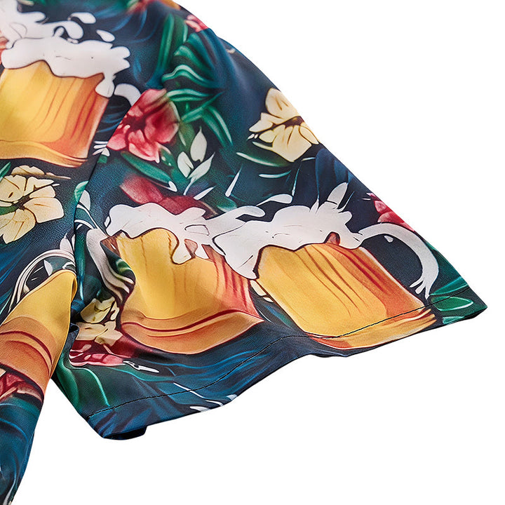 Chemises hawaïennes décontractées à imprimé floral et palmier tropical, style chope à bière pour homme - image 7
