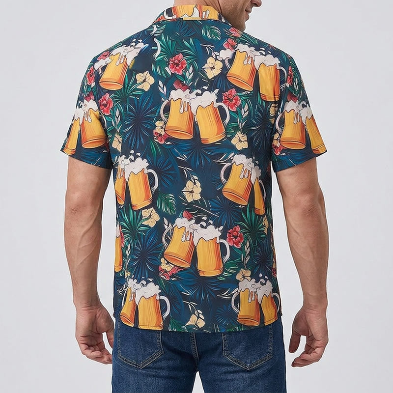 Chemises hawaïennes décontractées à imprimé floral et palmier tropical, style chope à bière pour homme - image 3