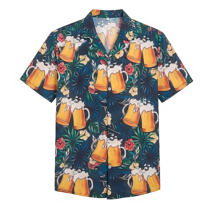 Chemises hawaïennes décontractées à imprimé floral et palmier tropical, style chope à bière pour homme - image 8