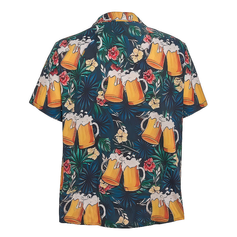 Chemises hawaïennes décontractées à imprimé floral et palmier tropical, style chope à bière pour homme - image 9