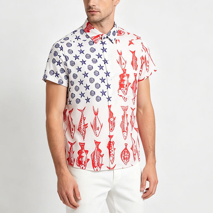 Chemise à manches courtes à imprimé drapeau américain et poissons - image 2