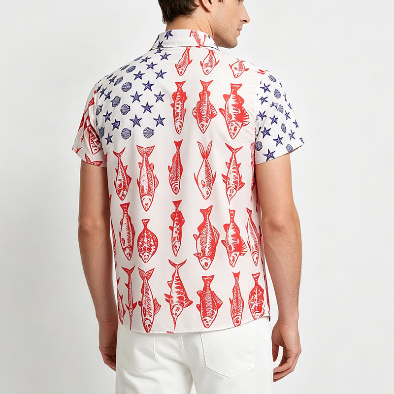 Chemise à manches courtes à imprimé drapeau américain et poissons - image 3