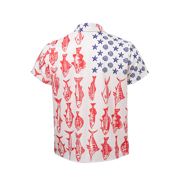 Chemise à manches courtes à imprimé drapeau américain et poissons - image 10