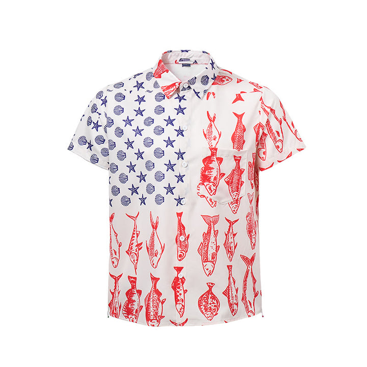 Chemise à manches courtes à imprimé drapeau américain et poissons - image 9