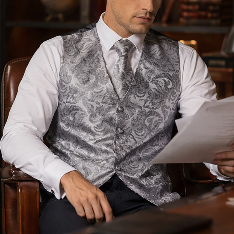 Gilet de costume 3 en 1 pour homme, motif cachemire, polyvalent - Gris argenté - 3XL - image 6