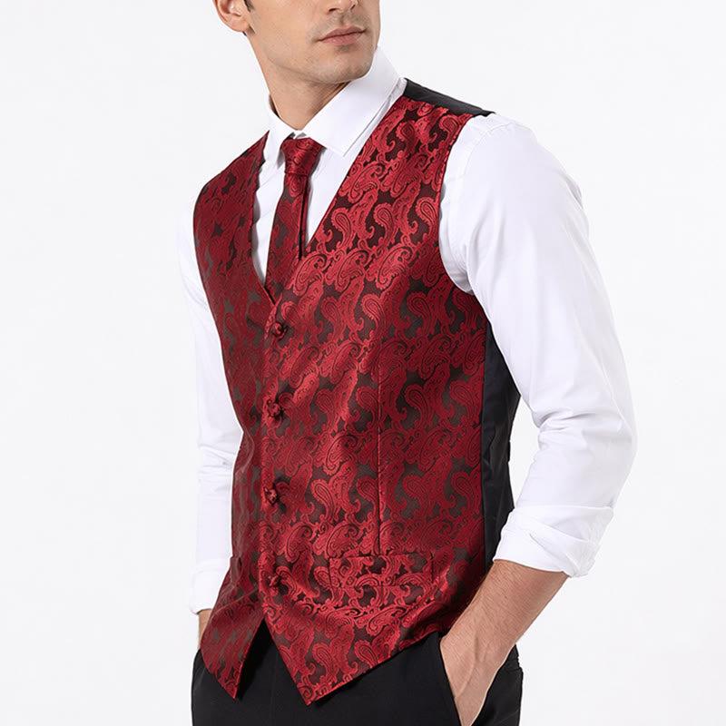 Gilet de costume homme à motif cachemire, style polyvalent, ensemble 4 en 1 - image 2