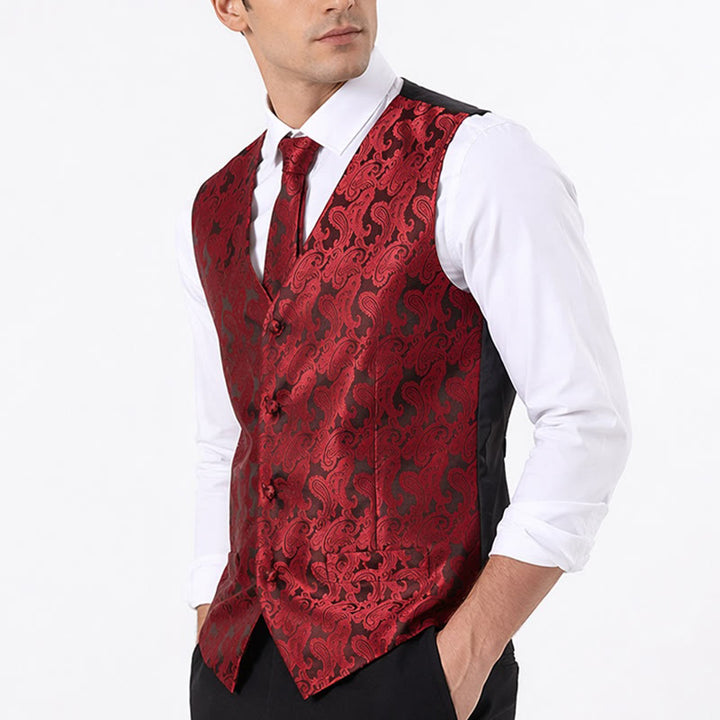Gilet de costume homme à motif cachemire, style polyvalent, ensemble 4 en 1 - image 2