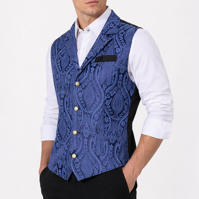 Gilet de costume formel gothique gothique en chenille jacquard à motif floral victorien pour homme - image 2