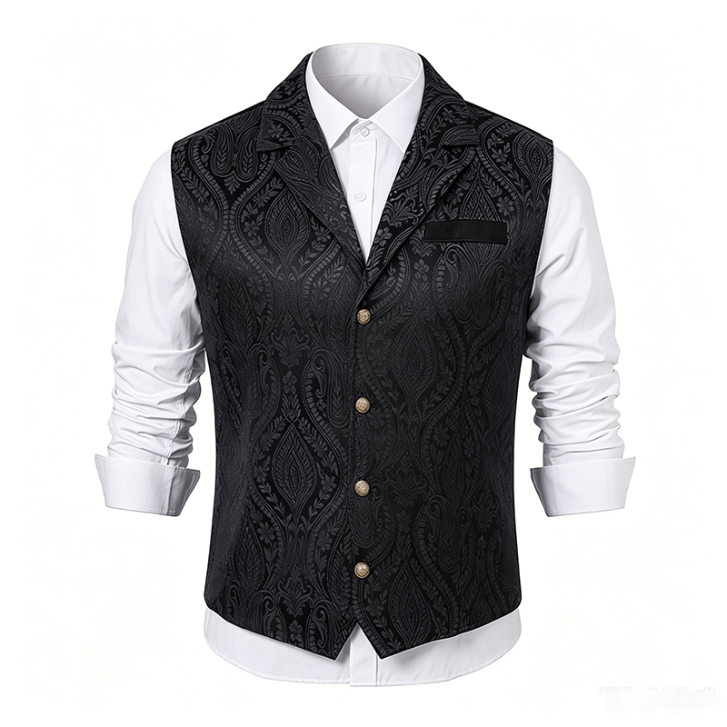 Gilet de costume formel gothique gothique en chenille jacquard à motif floral victorien pour homme - image 12