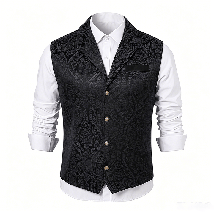 Gilet de costume formel gothique gothique en chenille jacquard à motif floral victorien pour homme - image 12