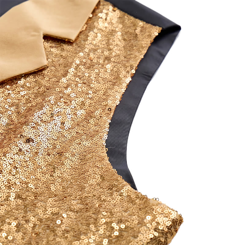 Ensemble 2 pièces pour homme : gilet de soirée à paillettes dorées avec nœud papillon. - image 8