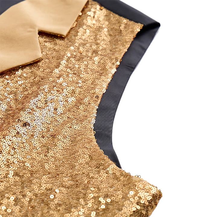 Ensemble 2 pièces pour homme : gilet de soirée à paillettes dorées avec nœud papillon. - image 8