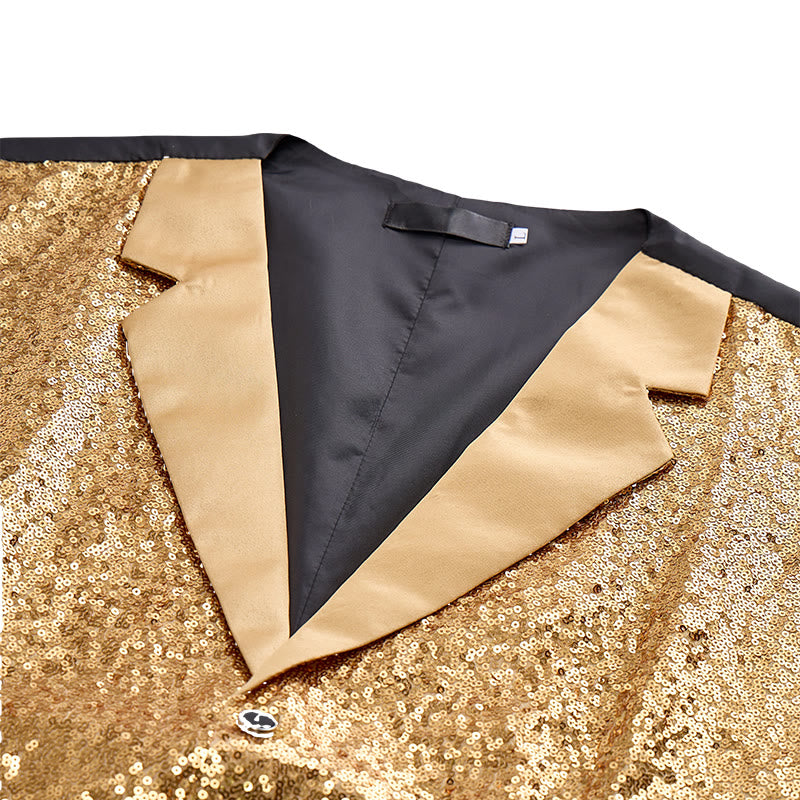 Ensemble 2 pièces pour homme : gilet de soirée à paillettes dorées avec nœud papillon. - image 5