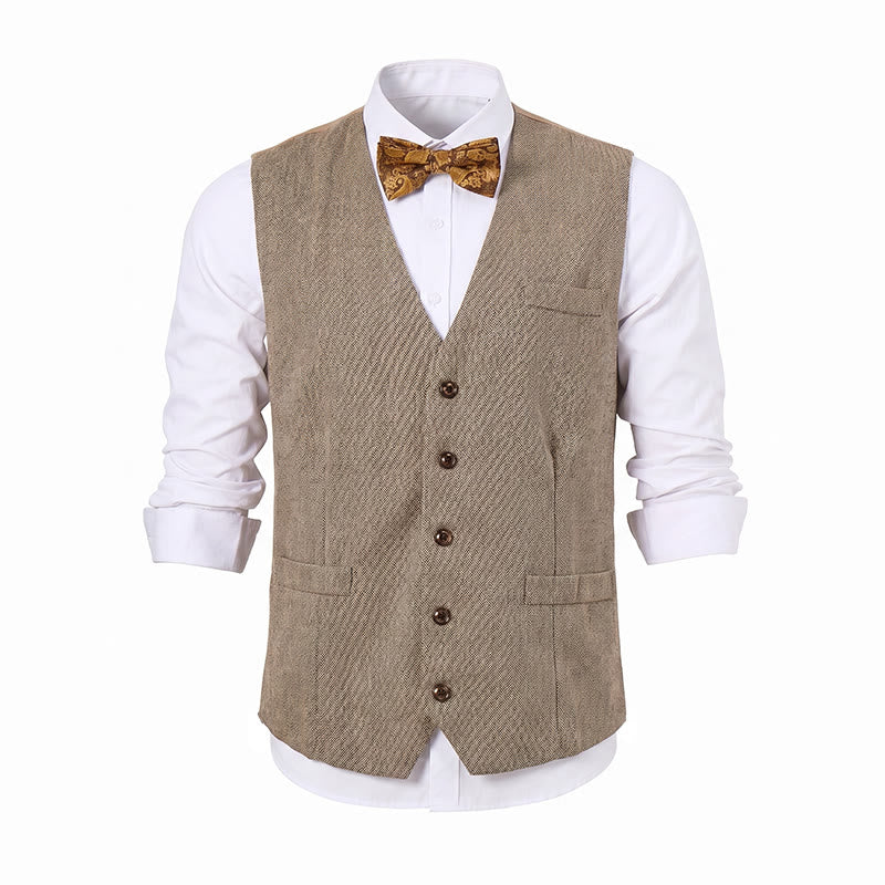 Ensemble 2 pièces pour homme : gilet de costume kaki rustique avec nœud papillon à motifs cachemire. - image 10