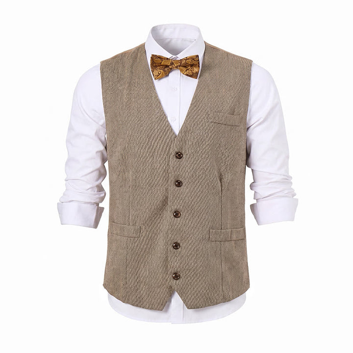 Ensemble 2 pièces pour homme : gilet de costume kaki rustique avec nœud papillon à motifs cachemire. - image 10