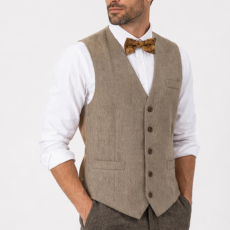 Ensemble 2 pièces pour homme : gilet de costume kaki rustique avec nœud papillon à motifs cachemire. - image 3