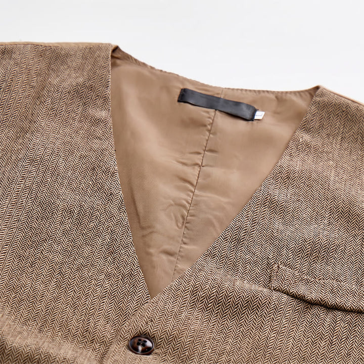 Ensemble 2 pièces pour homme : gilet de costume kaki rustique avec nœud papillon à motifs cachemire. - image 5
