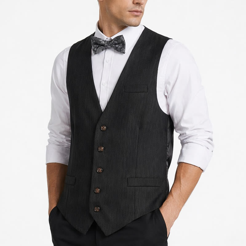 Costume deux pièces pour homme, gilet et nœud papillon gris anthracite à motifs cachemire. - image 3