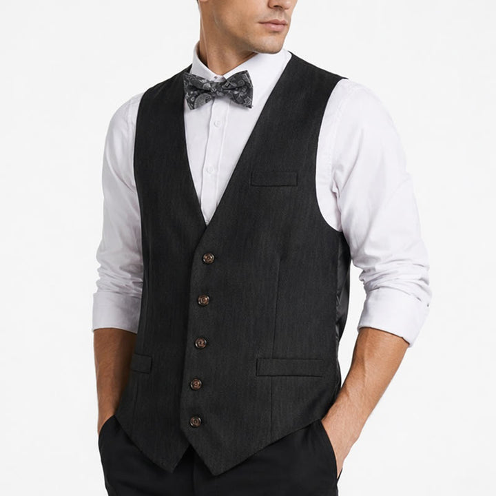 Costume deux pièces pour homme, gilet et nœud papillon gris anthracite à motifs cachemire. - image 3