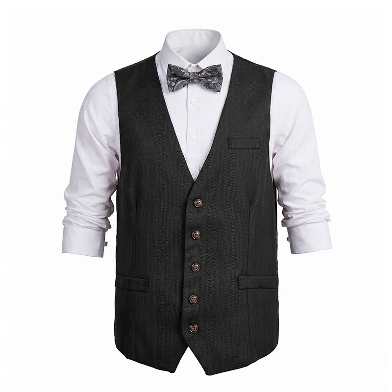 Costume deux pièces pour homme, gilet et nœud papillon gris anthracite à motifs cachemire. - image 9