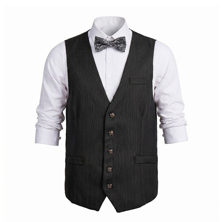 Costume deux pièces pour homme, gilet et nœud papillon gris anthracite à motifs cachemire. - image 9