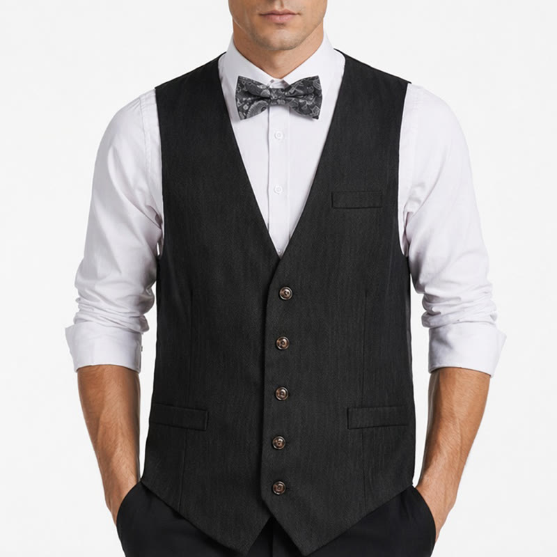 Costume deux pièces pour homme, gilet et nœud papillon gris anthracite à motifs cachemire. - image 1