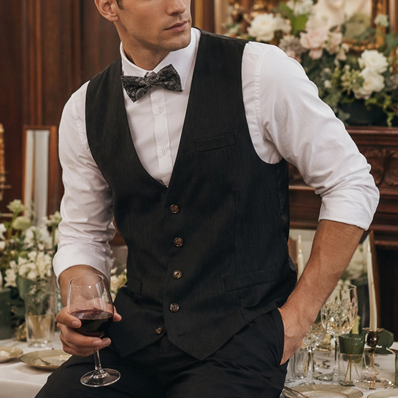 Costume deux pièces pour homme, gilet et nœud papillon gris anthracite à motifs cachemire. - Gris - 2XL - image 0