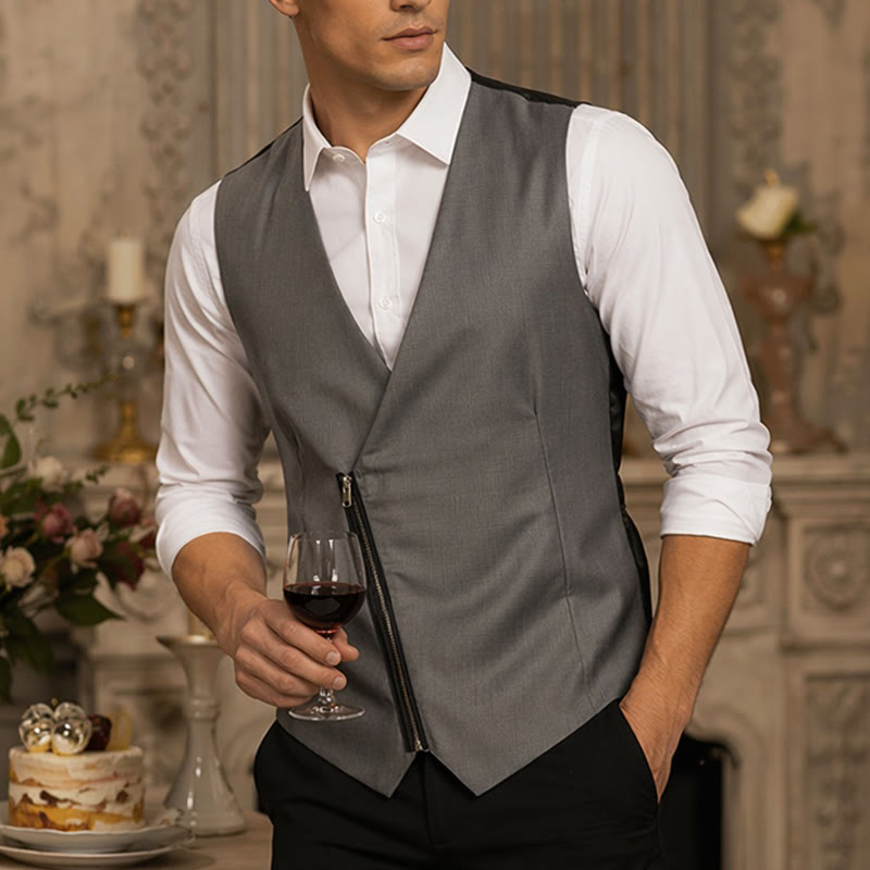Gilet de costume asymétrique à col en V moderne pour homme - Gris foncé - 2XL - image 0