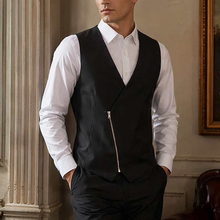 Gilet de costume asymétrique à col en V moderne pour homme - Noir - 2XL - image 4