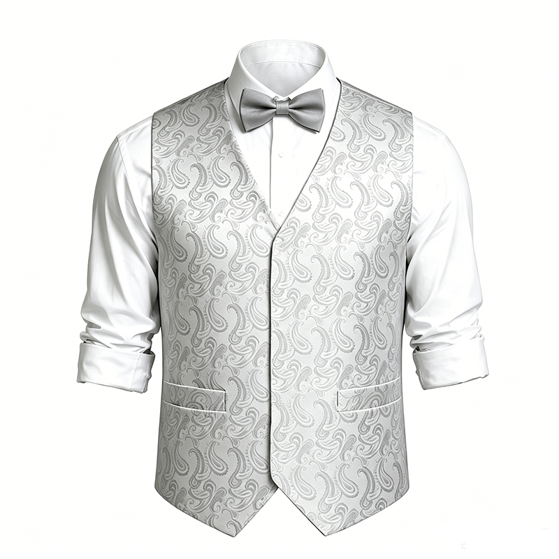 Gilet de costume pour homme en jacquard à motif cachemire floral avec nœud papillon - image 19