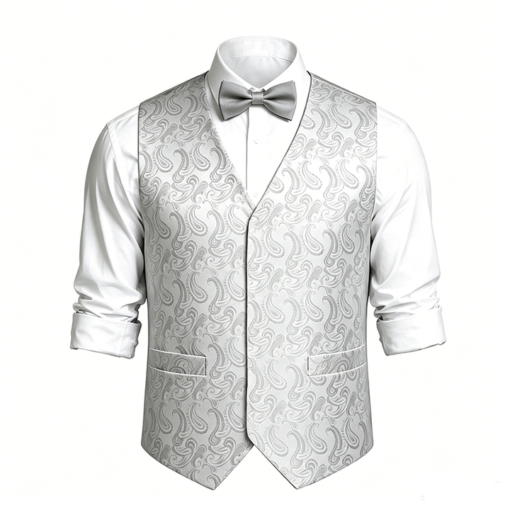 Gilet de costume pour homme en jacquard à motif cachemire floral avec nœud papillon - image 19
