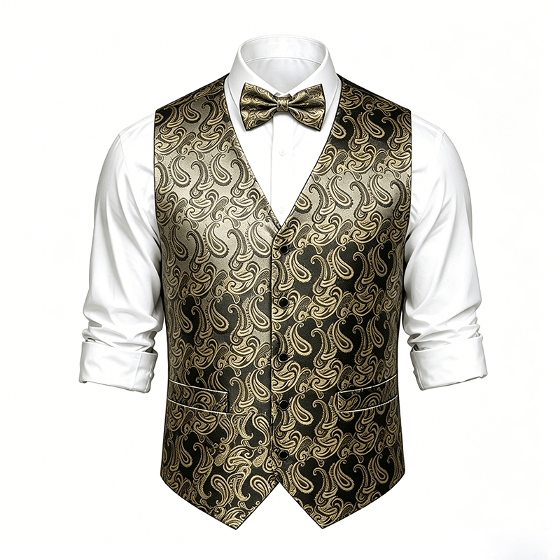 Gilet de costume pour homme en jacquard à motif cachemire floral avec nœud papillon - image 18
