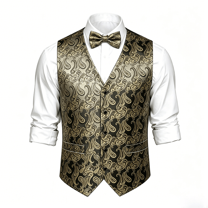 Gilet de costume pour homme en jacquard à motif cachemire floral avec nœud papillon - image 18