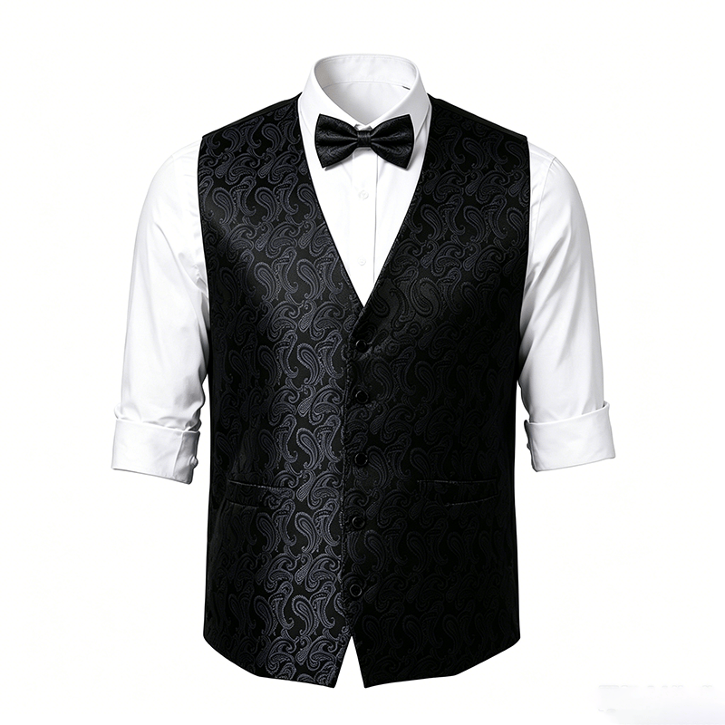 Gilet de costume pour homme en jacquard à motif cachemire floral avec nœud papillon - image 21
