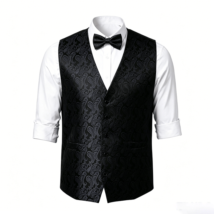 Gilet de costume pour homme en jacquard à motif cachemire floral avec nœud papillon - image 21