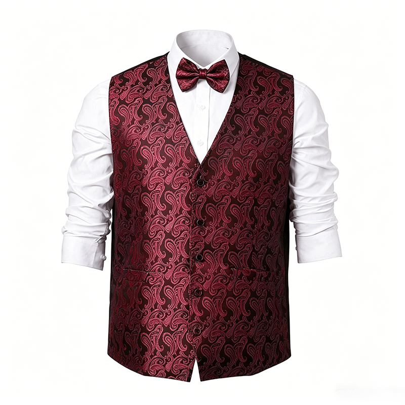 Gilet de costume pour homme en jacquard à motif cachemire floral avec nœud papillon - image 22