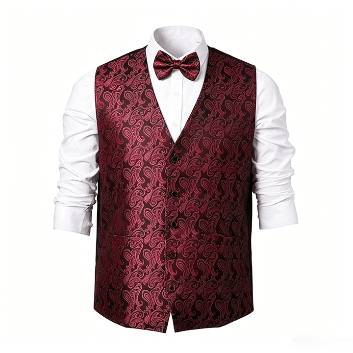 Gilet de costume pour homme en jacquard à motif cachemire floral avec nœud papillon - image 22