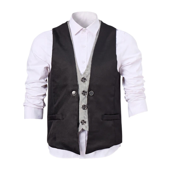 Gilet de costume pour homme, style urbain bicolore, à effet superposé. - image 10