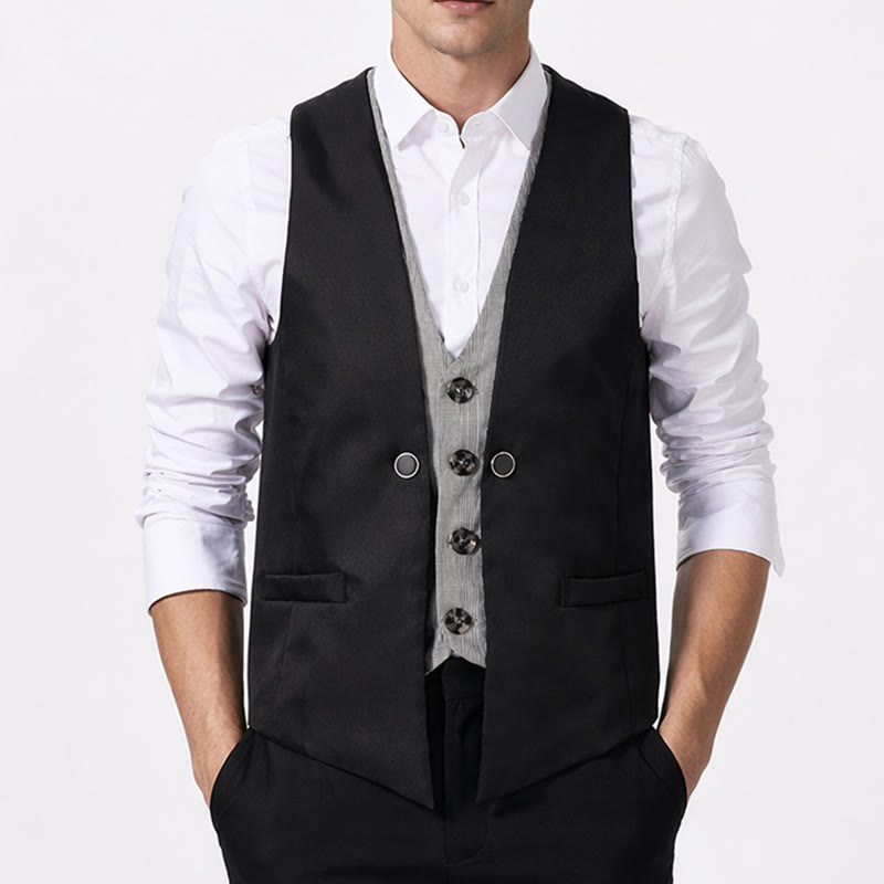 Gilet de costume pour homme, style urbain bicolore, à effet superposé. - image 1