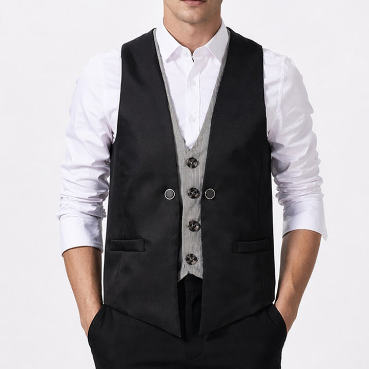 Gilet de costume pour homme, style urbain bicolore, à effet superposé. - image 1