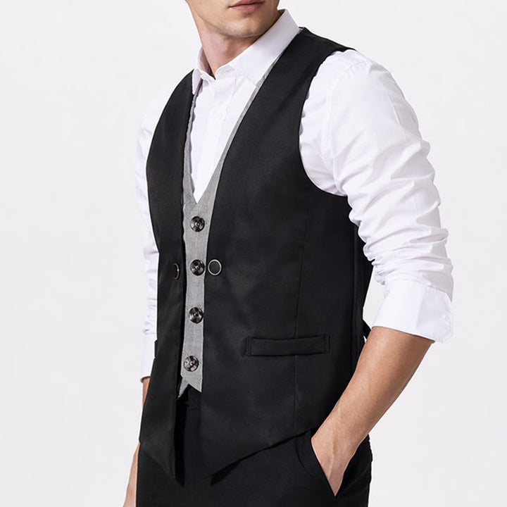 Gilet de costume pour homme, style urbain bicolore, à effet superposé. - image 2