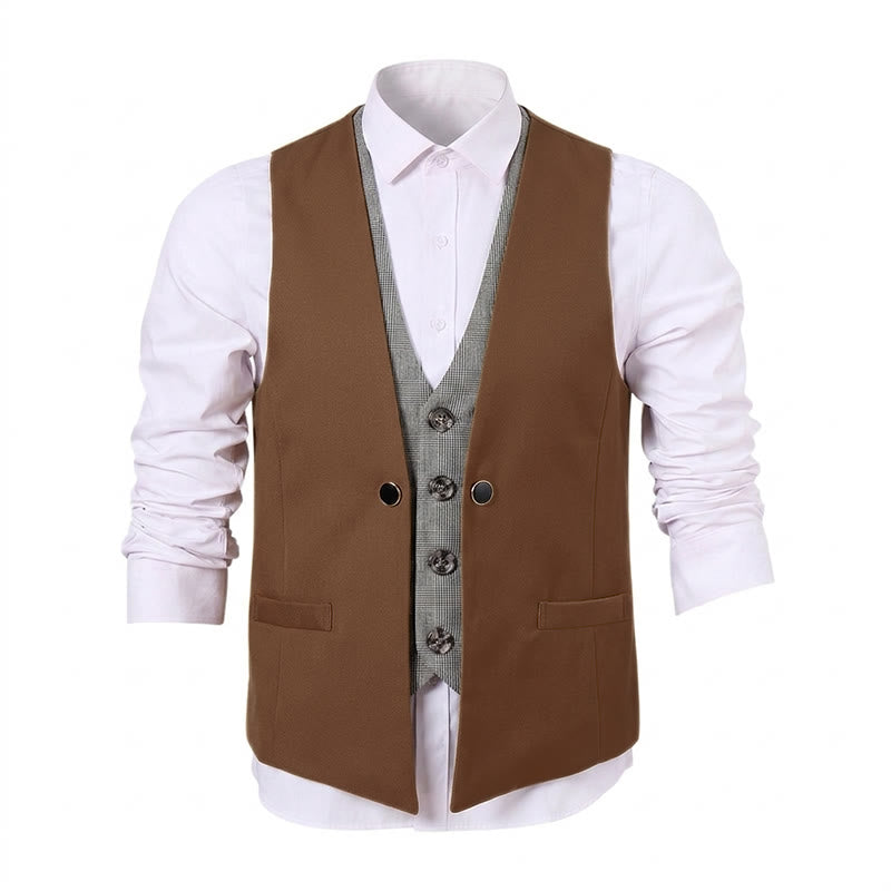 Gilet de costume pour homme, style urbain bicolore, à effet superposé. - image 12