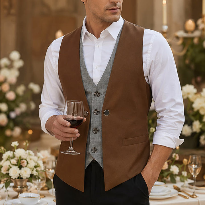 Gilet de costume pour homme, style urbain bicolore, à effet superposé. - Brun - 2XL - image 4