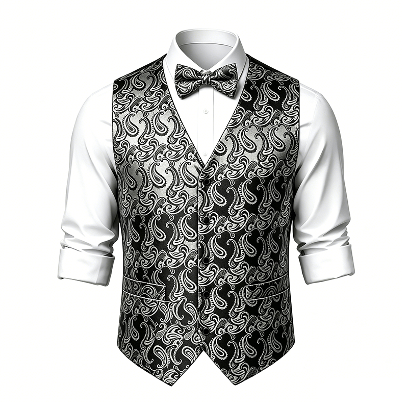 Gilet de costume pour homme en jacquard à motif cachemire floral avec nœud papillon - image 20